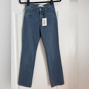 Flying Monkey Black Label Slim Straight Jeans Slate Turquoise Raw Hem 24P NWT